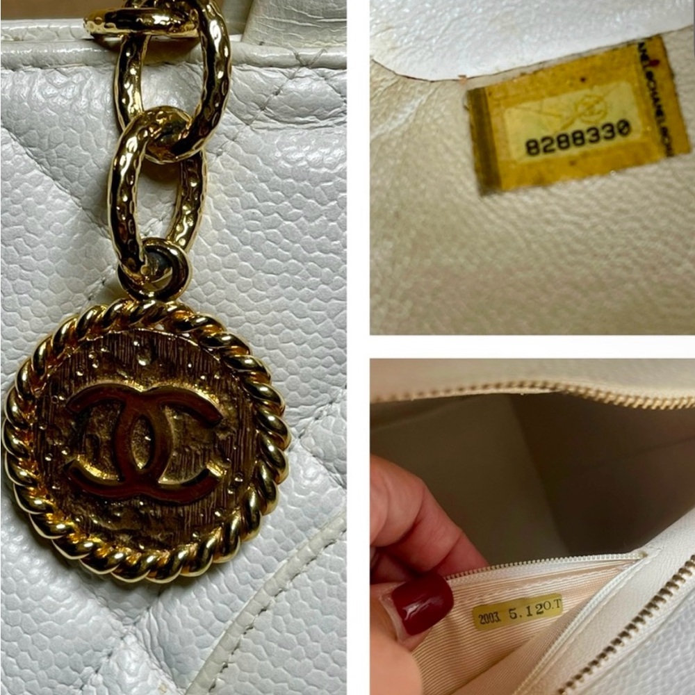White Chanel medallion Tote with dust bag and original cards ~ 12” x 10” x 5.6” - Picture 4 of 9